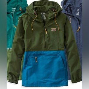 L.L. Bean Unisex Blue & Green 1/2 Zip Hood Windbreaker Stow-Away Small